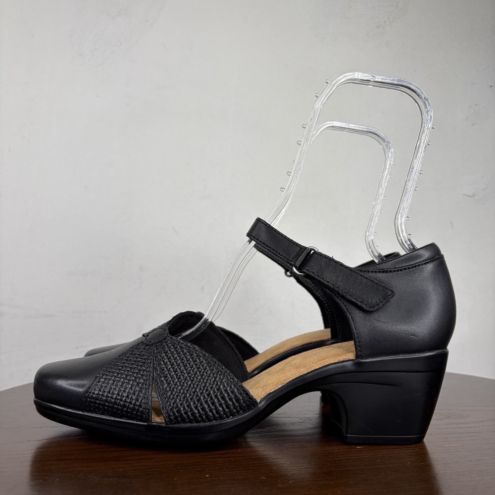 Clarks Emily Rae Shoes Women's 11M Black Leather Comfort Block Heel Mary Jane